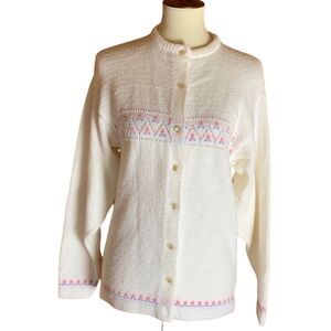 Vintage College Point white acrylic cardigan sweater
